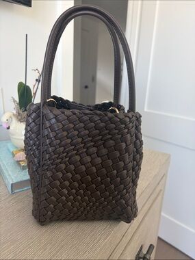 Anthropologie. Woven Leather Tote Bag - Dark Brown